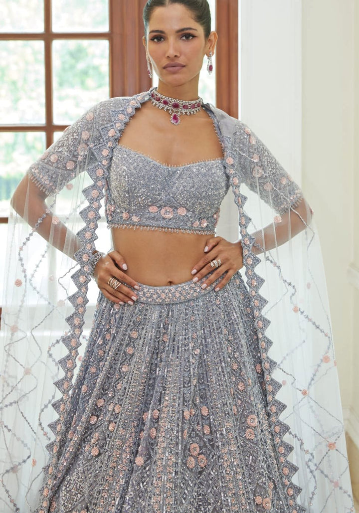Silver Grey Bridal Lehenga Set Nitika Gujral - Fabilicious Fashion