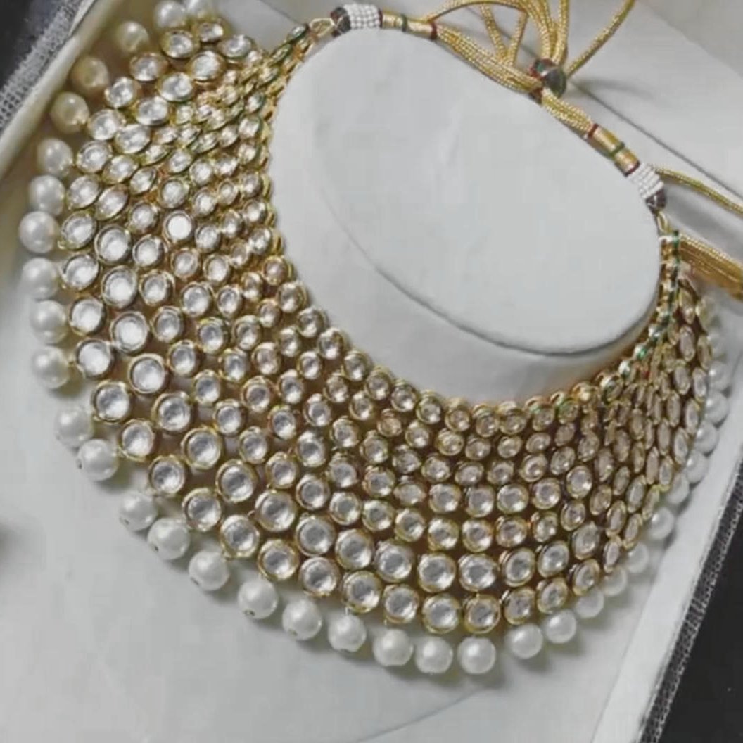 Pearl polki deals necklace set