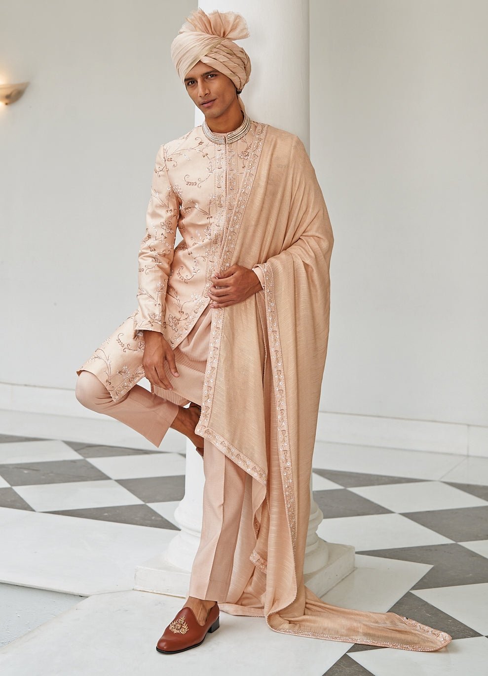 Tale Of Love Pastel Pink Sherwani Set Contrast by Parth Fabilicious Fashion