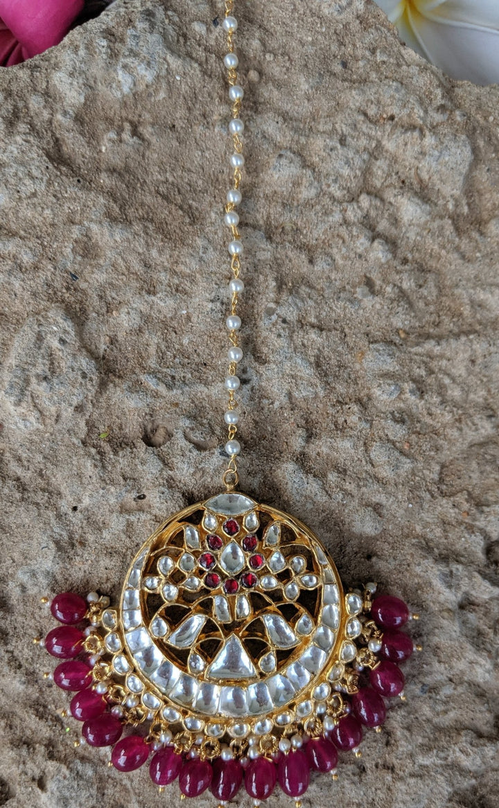 Triangle Tikka With Maroon Beads Riana by Shikha Jindal - Fabilicious Fashion