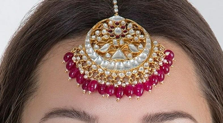 Triangle Tikka With Maroon Beads Riana by Shikha Jindal - Fabilicious Fashion
