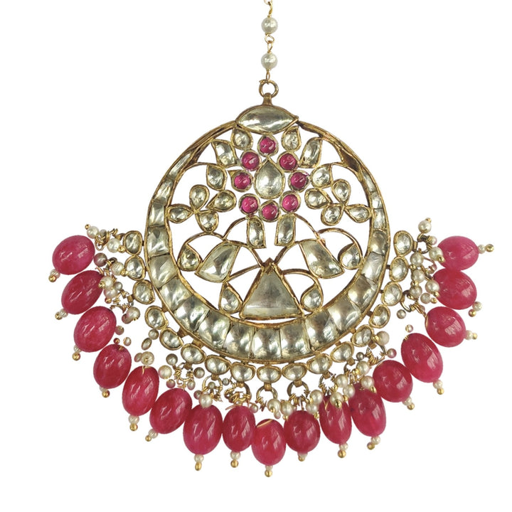 Triangle Tikka With Maroon Beads Riana by Shikha Jindal - Fabilicious Fashion