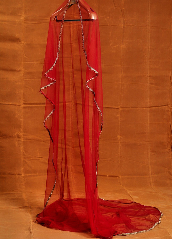 Vermillion Red Embellished Bridal Silk Lehenga Set With Belt Nitika Gujral - Fabilicious Fashion