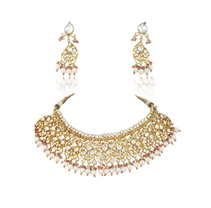 Whiite Small Stone Oval Motives Necklace Set Riana by Shikha Jindal - Fabilicious Fashion
