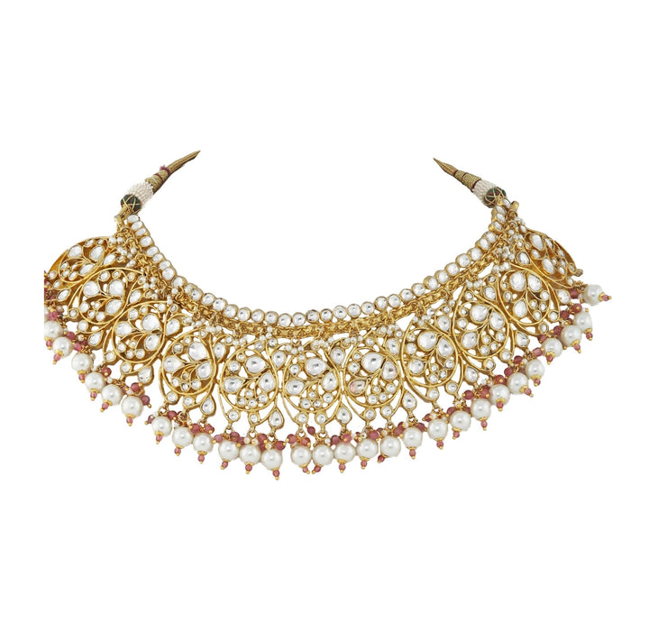 Whiite Small Stone Oval Motives Necklace Set Riana by Shikha Jindal - Fabilicious Fashion