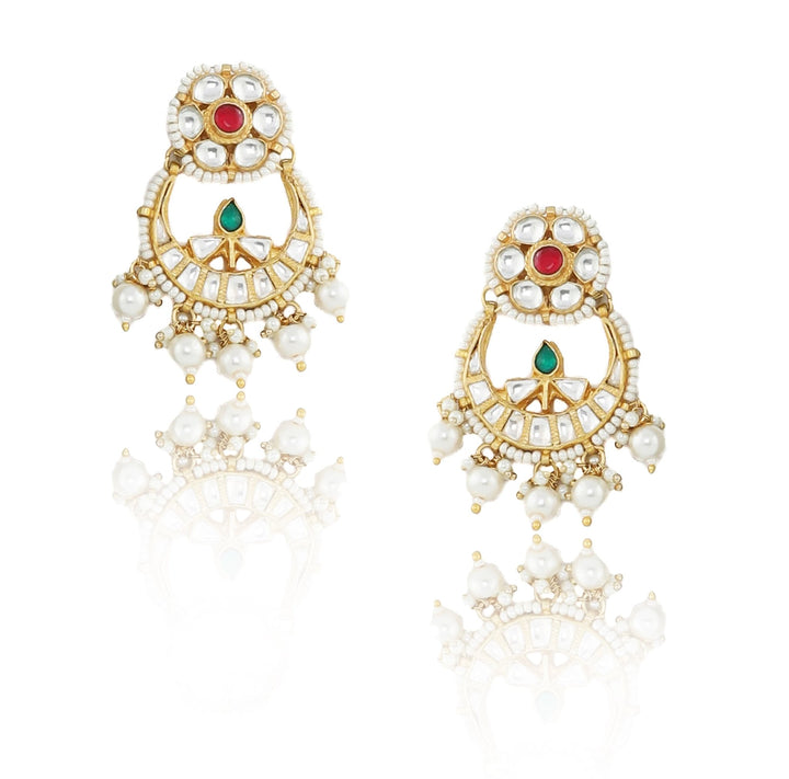 White And Pink Small Jadtar Stone Single Line Necklace With Pearl Riana by Shikha Jindal - Fabilicious Fashion