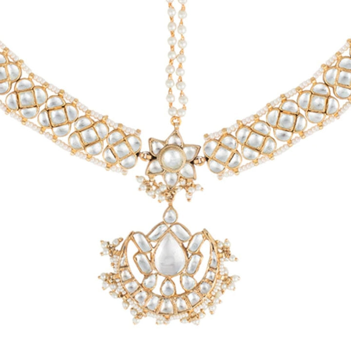 White Big Stone Mathapatti Riana by Shikha Jindal - Fabilicious Fashion