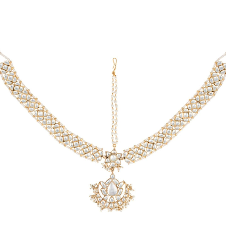 White Big Stone Mathapatti Riana by Shikha Jindal - Fabilicious Fashion