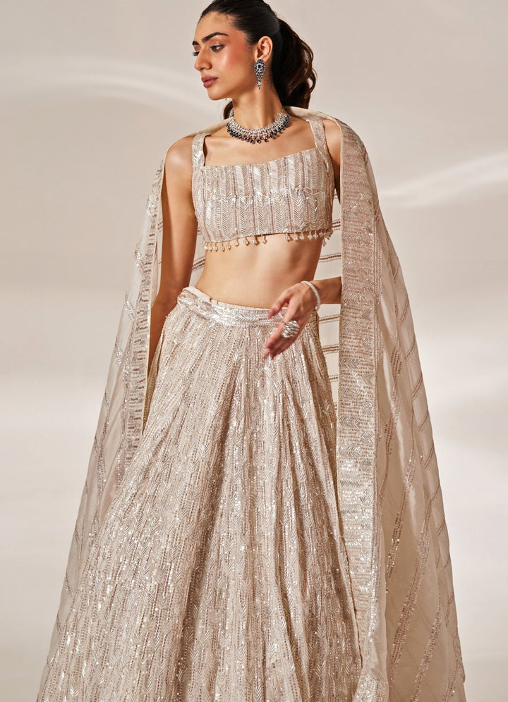 White Embroidered Georgette Bridal Lehenga Set Studio Iris - Fabilicious Fashion