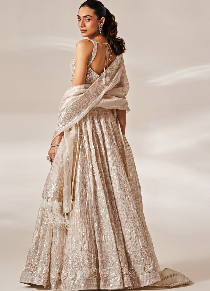 White Embroidered Georgette Bridal Lehenga Set Studio Iris - Fabilicious Fashion