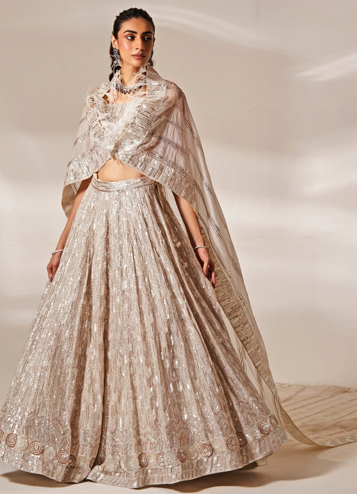 White Embroidered Georgette Bridal Lehenga Set Studio Iris - Fabilicious Fashion