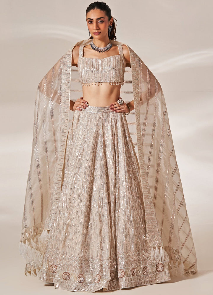 White Embroidered Georgette Bridal Lehenga Set Studio Iris - Fabilicious Fashion