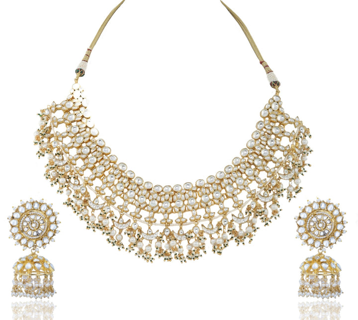 White Jadtar Stone Heavy Bridal Set With Pearl Riana by Shikha Jindal - Fabilicious Fashion