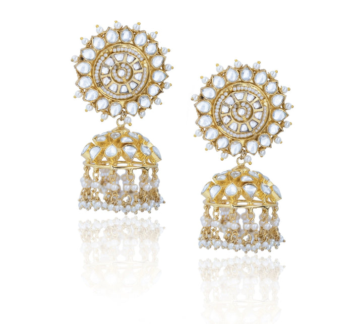 White Jadtar Stone Heavy Bridal Set With Pearl Riana by Shikha Jindal - Fabilicious Fashion