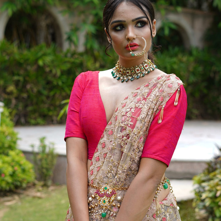 White Nath With Pearl And Moti Work Riana by Shikha Jindal - Fabilicious Fashion