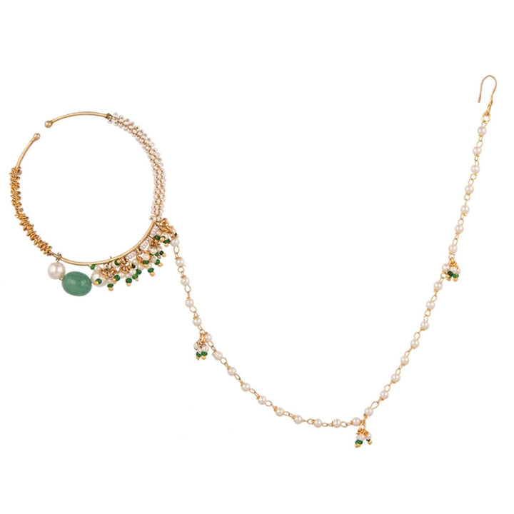 White Nath With Pearl And Moti Work Riana by Shikha Jindal - Fabilicious Fashion