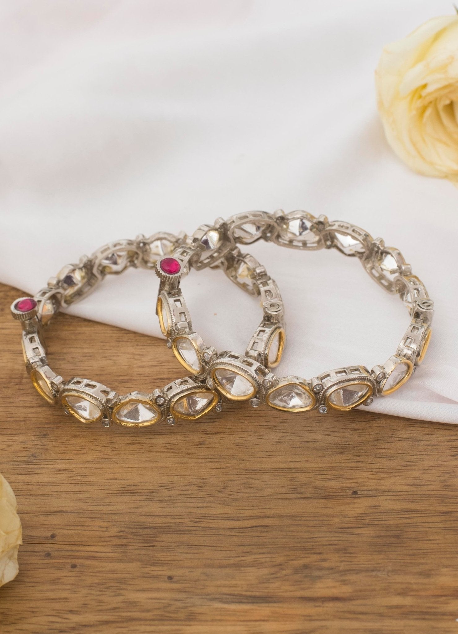 White Polki Diamond Kada Set Zevar by Geeta- Fabilicious Fashion