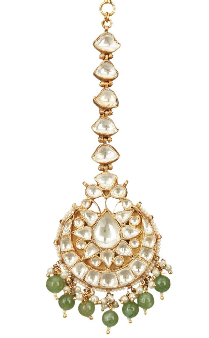 White Stone Tikka With Beaded Sea Green Beads Riana by Shikha Jindal - Fabilicious Fashion