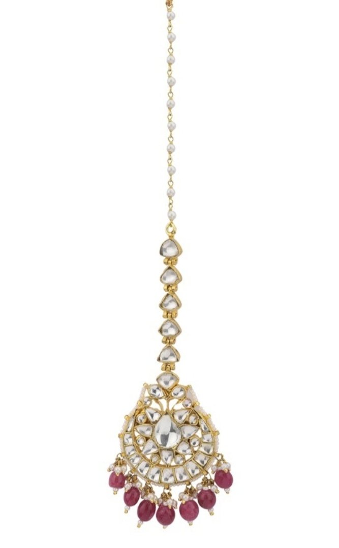 White Tikka With Pink Hangings Riana by Shikha Jindal - Fabilicious Fashion