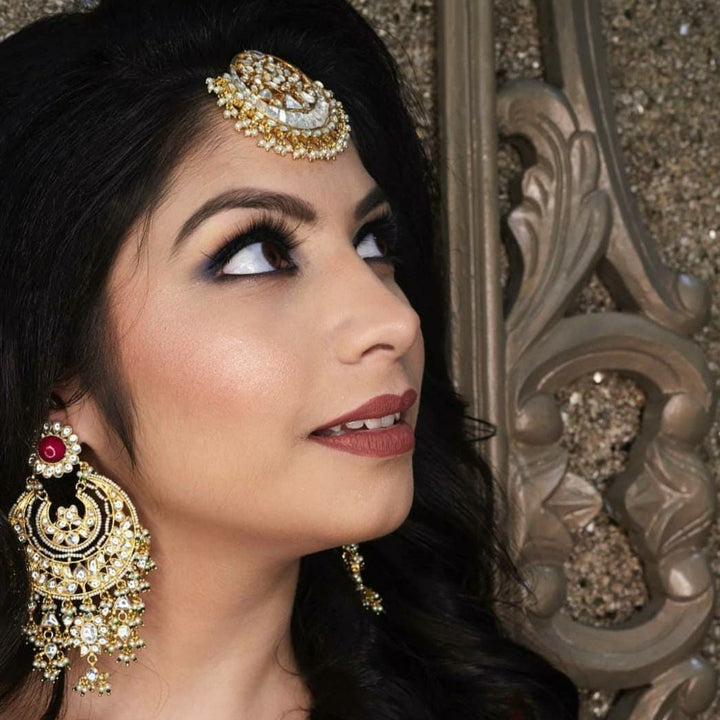 White Tikka With Triangle Centre Piece And Pearl Riana by Shikha Jindal - Fabilicious Fashion