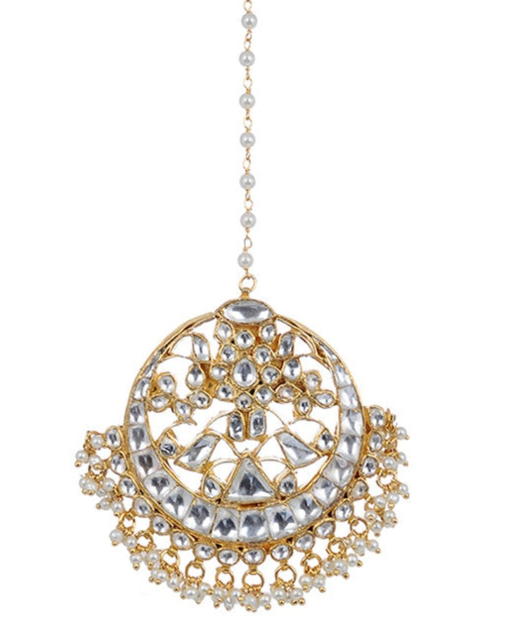 White Tikka With Triangle Centre Piece And Pearl Riana by Shikha Jindal - Fabilicious Fashion