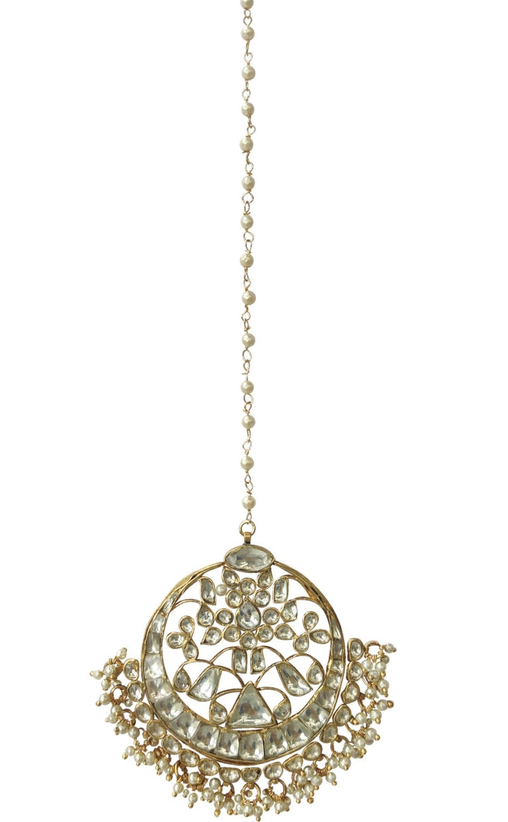 White Tikka With Triangle Centre Piece And Pearl Riana by Shikha Jindal - Fabilicious Fashion