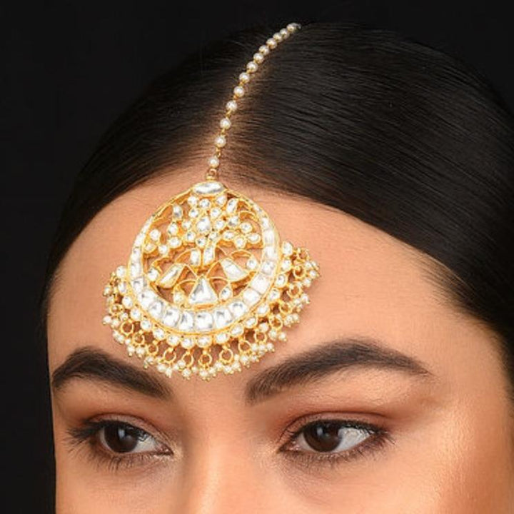 White Tikka With Triangle Centre Piece And Pearl Riana by Shikha Jindal - Fabilicious Fashion