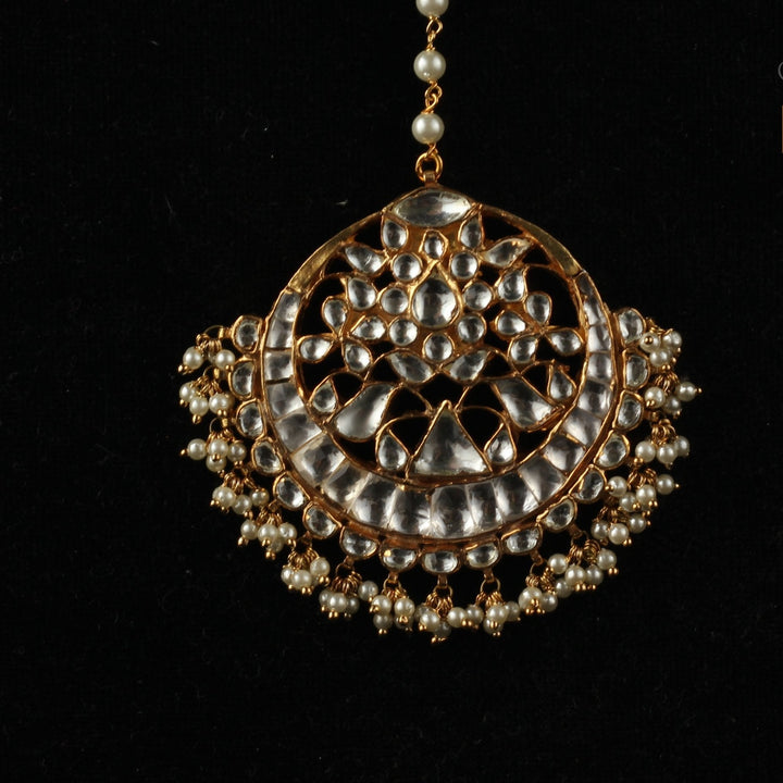 White Tikka With Triangle Centre Piece And Pearl Riana by Shikha Jindal - Fabilicious Fashion