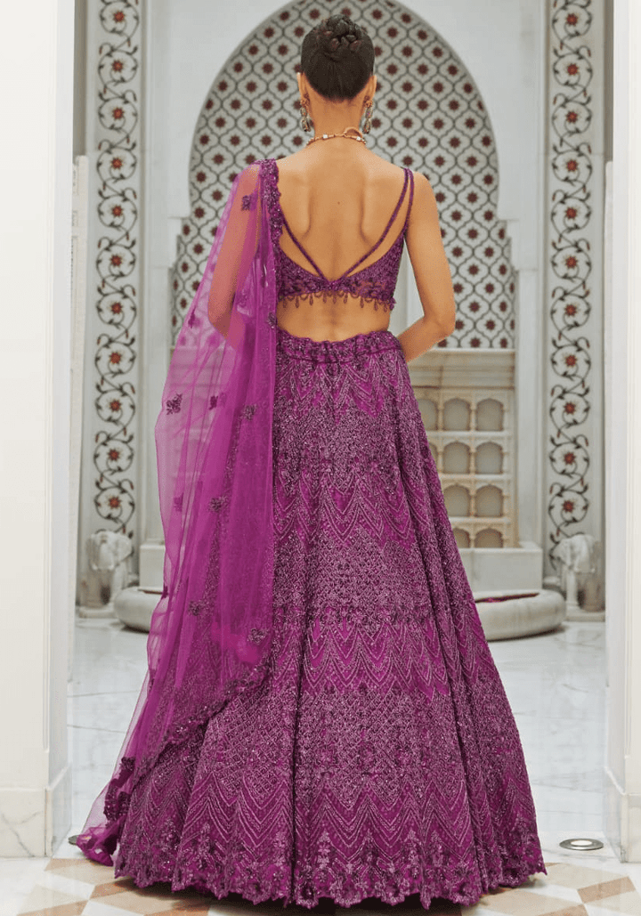 Wine Embroidered Bridal Lehenga Set Nitika Gujral - Fabilicious Fashion