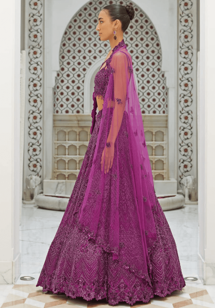 Wine Embroidered Bridal Lehenga Set Nitika Gujral - Fabilicious Fashion