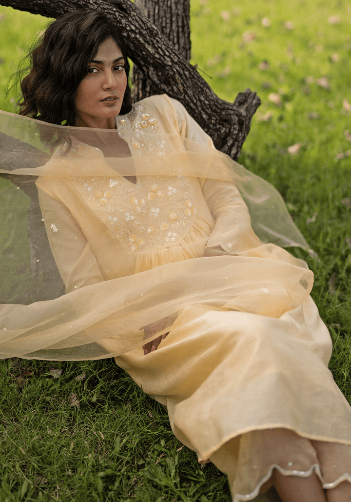 Yellow Embroidered Kurta Set Zoon Tribe - Fabilicious Fashion