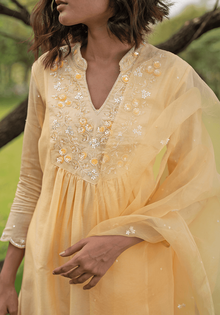 Yellow Embroidered Kurta Set Zoon Tribe - Fabilicious Fashion