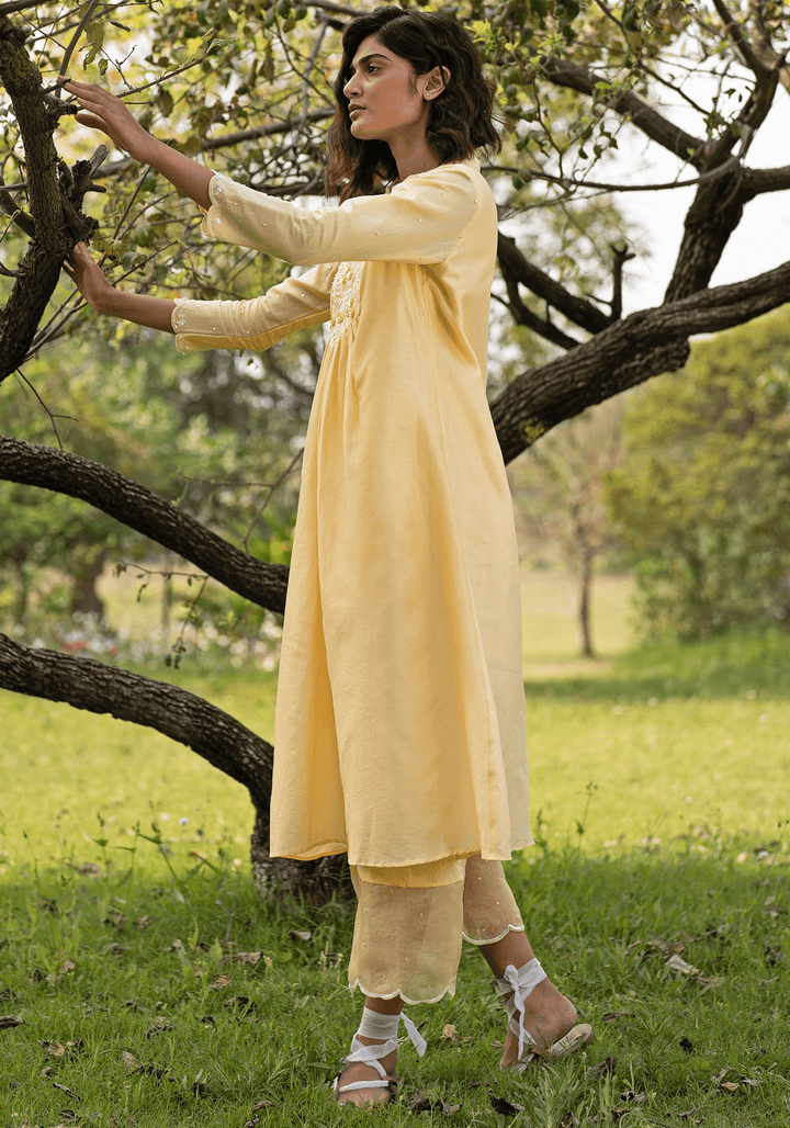 Yellow Embroidered Kurta Set Zoon Tribe - Fabilicious Fashion