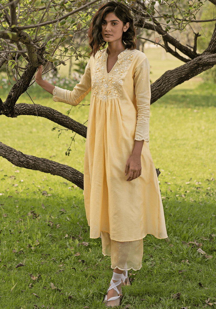 Yellow Embroidered Kurta Set Zoon Tribe - Fabilicious Fashion