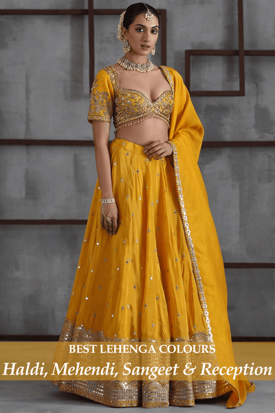 Best Lehenga Colours for Haldi, Mehendi, Sangeet & Reception 2025