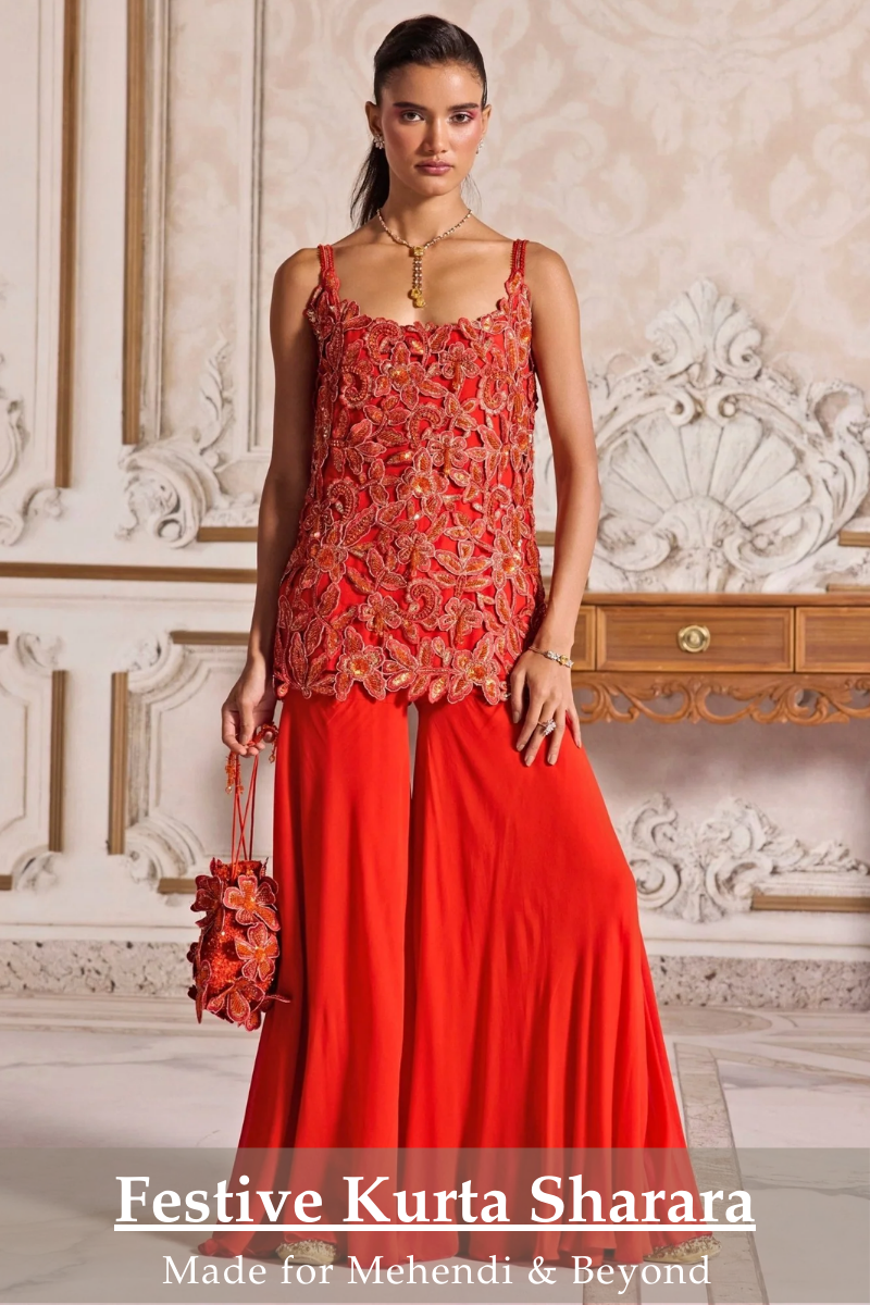 Kurta sharara sets for mehendi & festive celebrations - Fabilicious Fashion