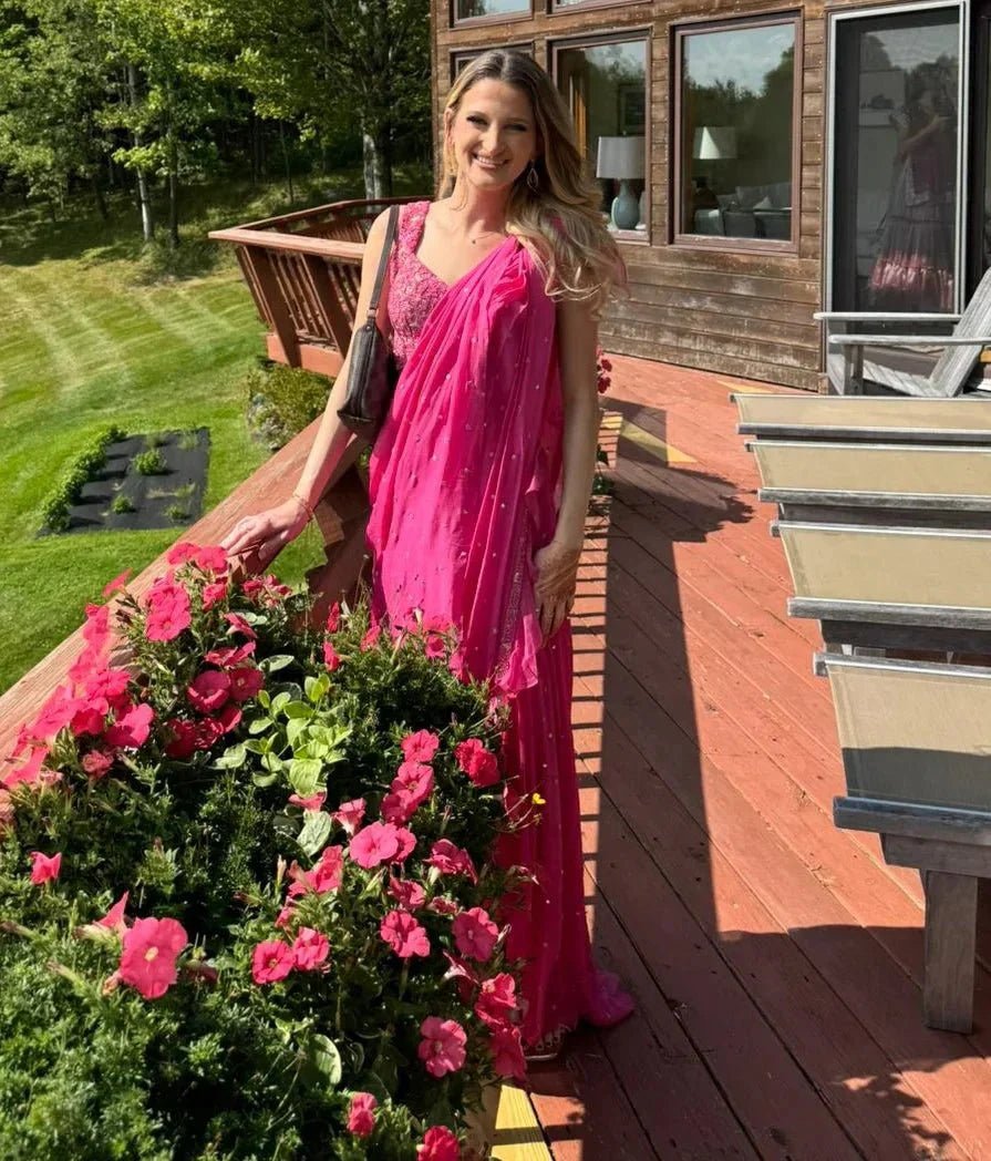 Elana in Pink Prestitched Saree – Fabilicious Client Story - Fabilicious Fashion