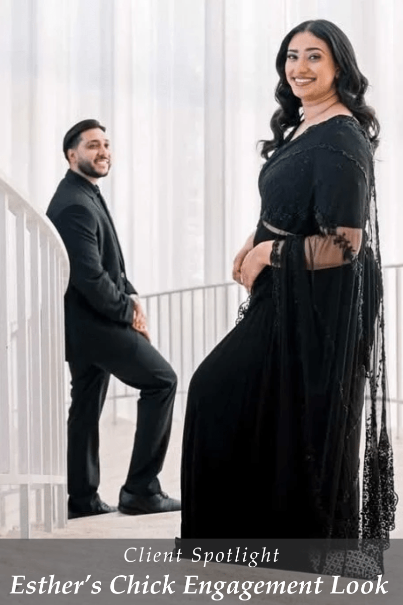 Esther's Black Saree for an Engagement Photo Shoot - Fabilicious Fashion