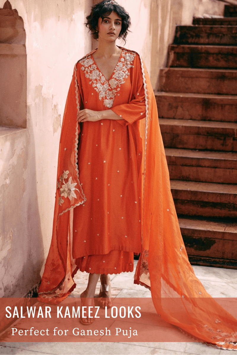 Ganesh Puja Salwar Kameez – Yellow & Orange Styles That Shine - Fabilicious Fashion