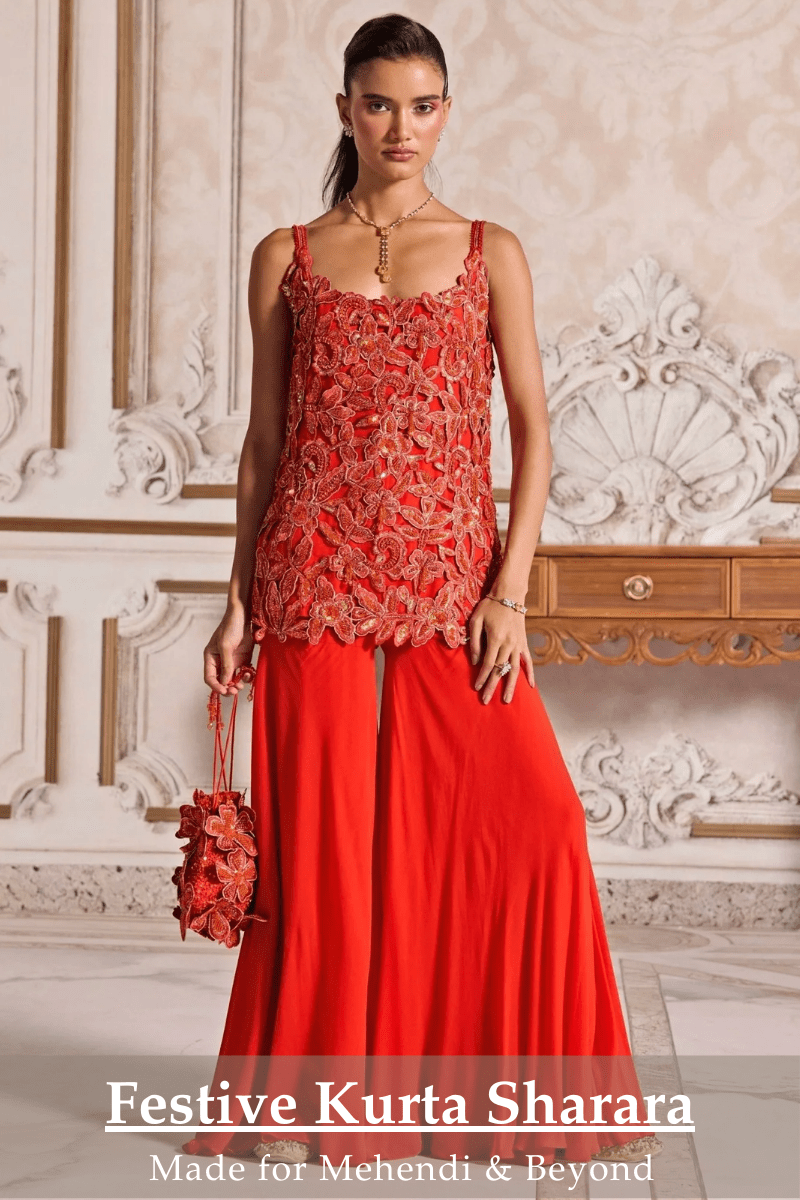 Kurta sharara sets for mehendi & festive celebrations - Fabilicious Fashion