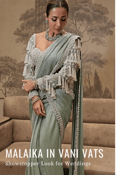 Malaika Arora Turns Heads in Mint Green Pre-Draped Saree by Vani Vats