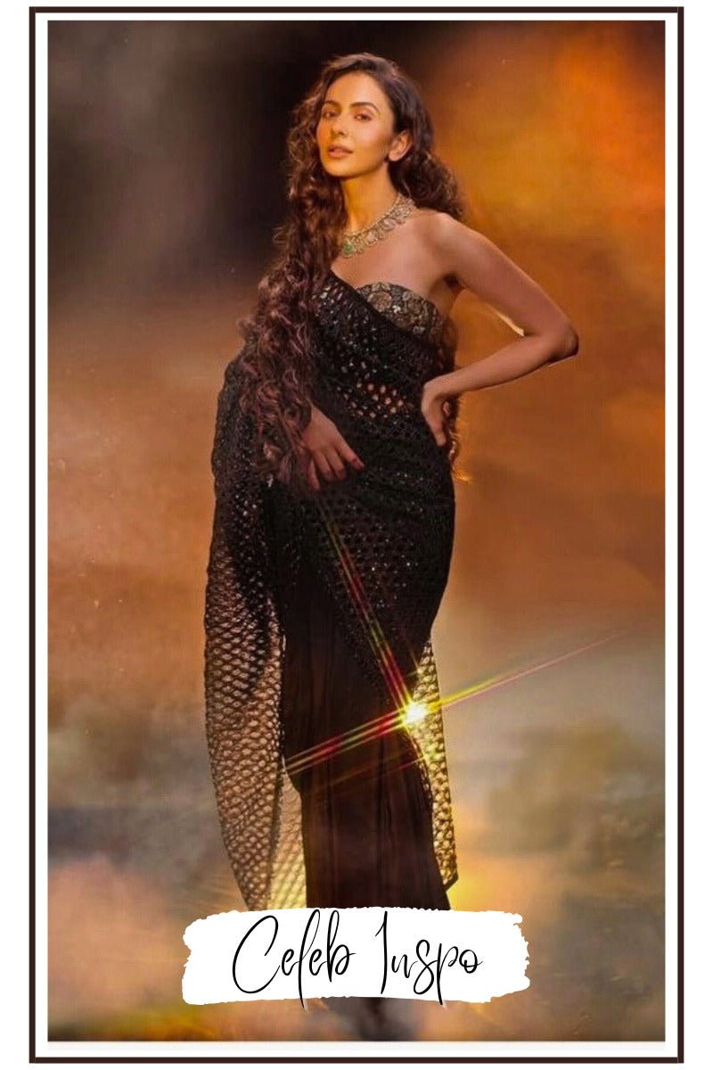 Rakul Preet in a Black Saree — Bollywood Saree Style Guide - Fabilicious Fashion