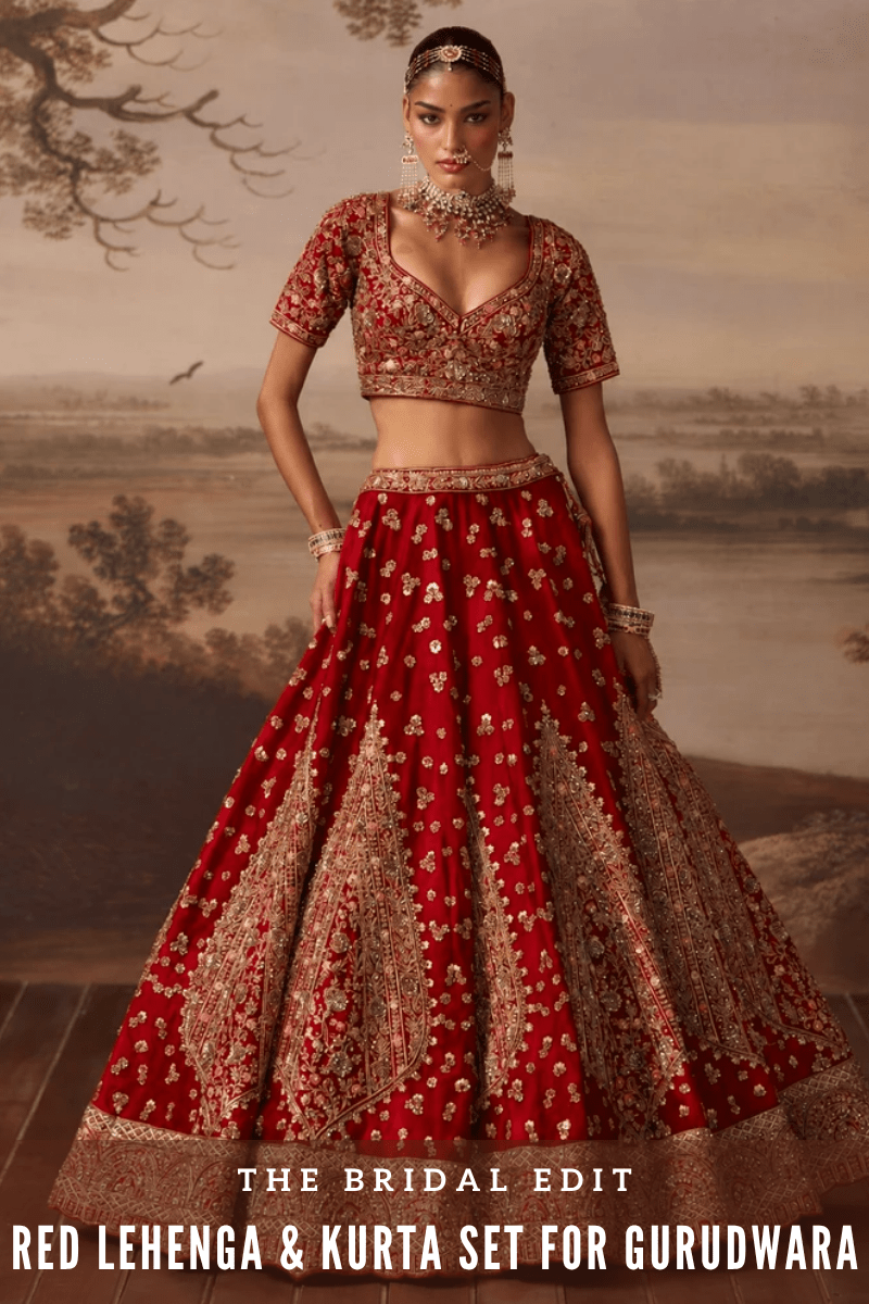 The Classic Bride: Red Bridal Lehengas and Kurta Sets for the Gurudwara - Fabilicious Fashion