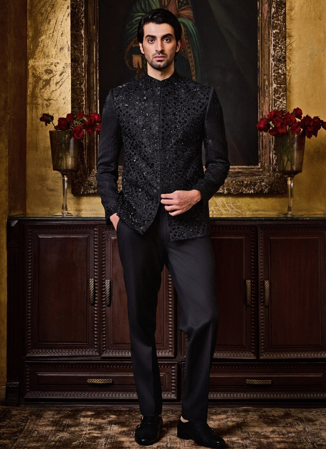 Nitika Gujral - Men Black Raw Silk Jodhpuri SetFabilicious Fashion