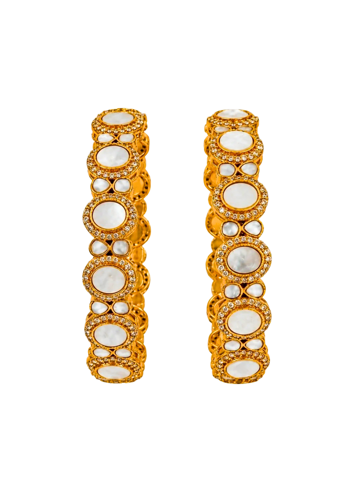 Gold Pearl Kundan Halo Bangles