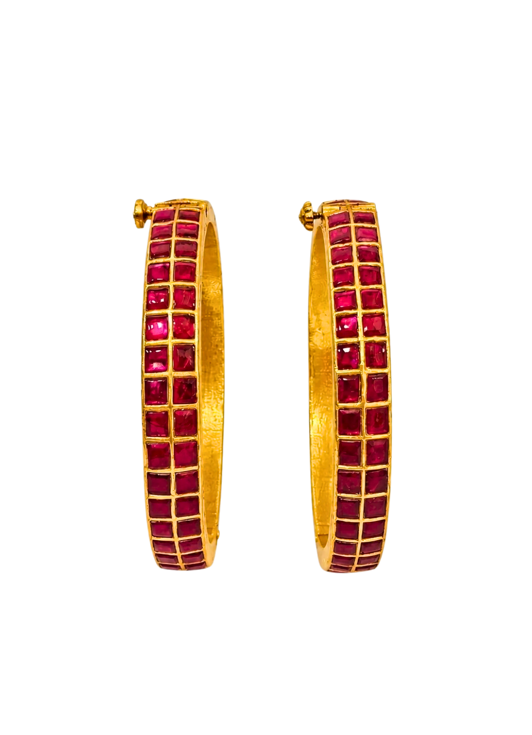 Ruby Square Stone Gold Bangles