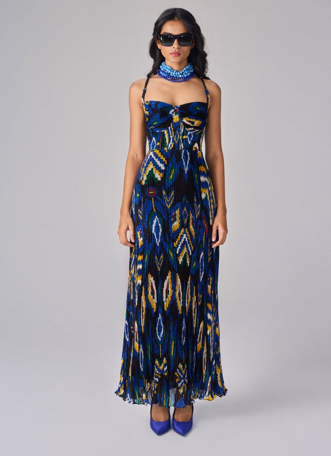 aztec blue dress Jiueut Blue Aztec Tribe Geometric Print Women Sleeveless Maxi Dress with Pockets, Casual Flowy Long Summer Dress Linen Look Breathable Sundress for
