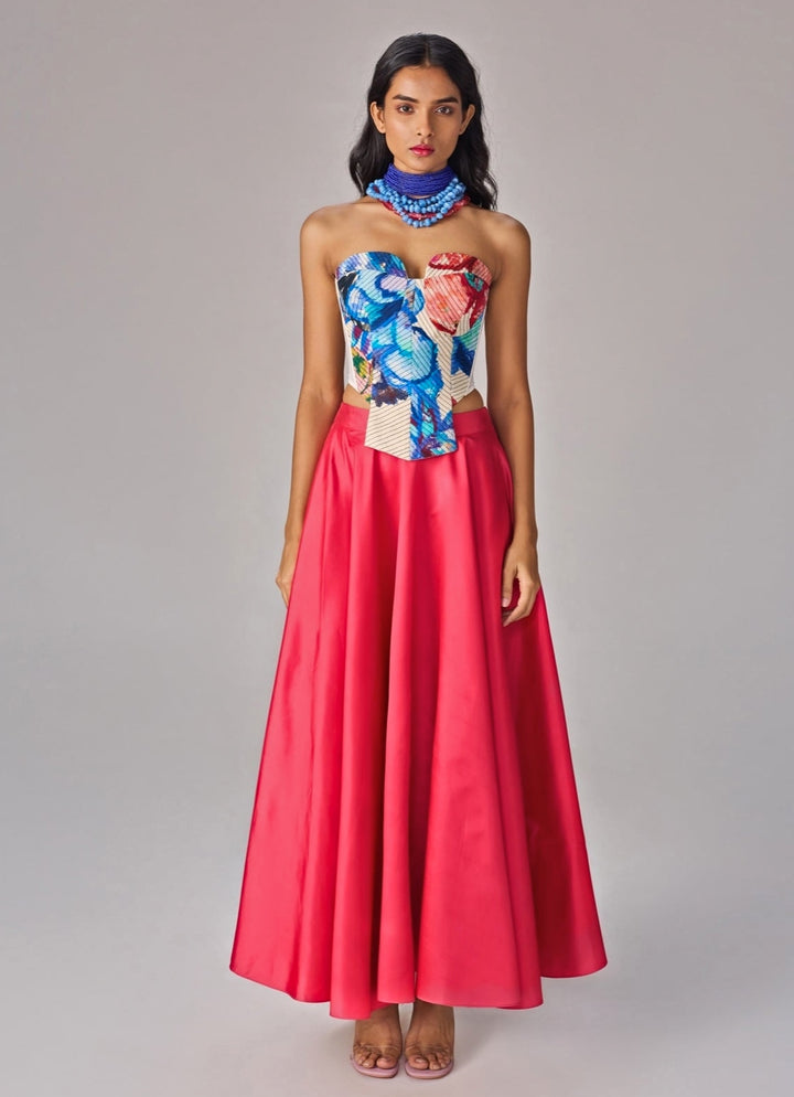 Red Floral Print Corset