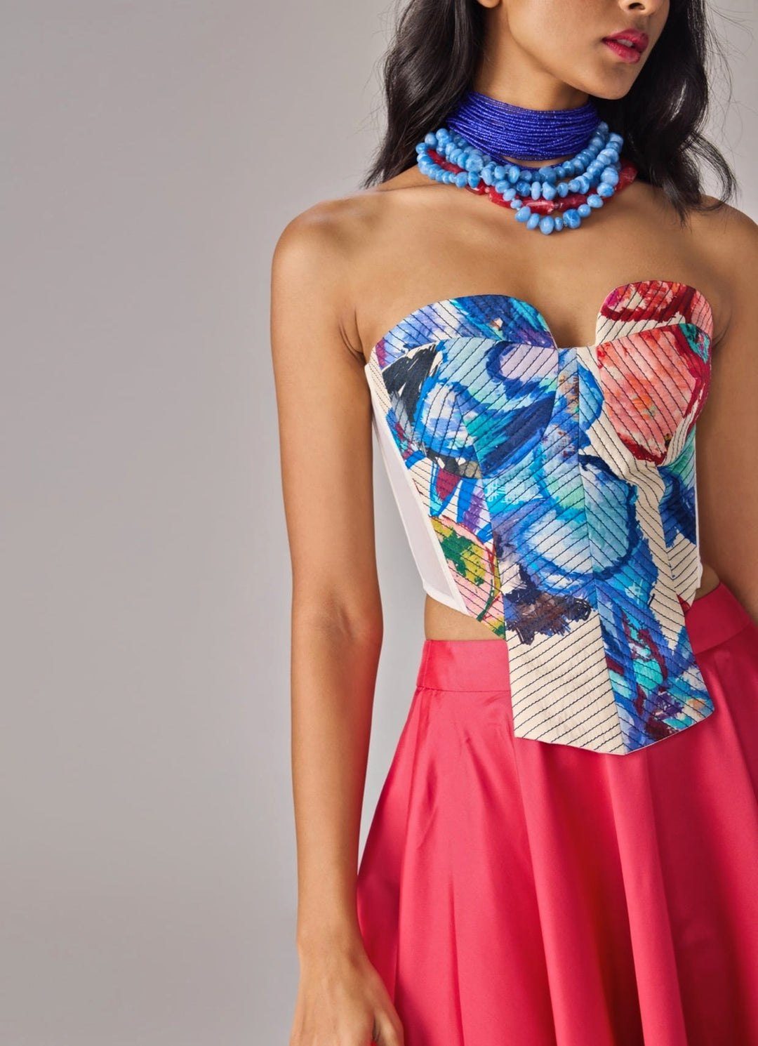 Red Floral Print Corset
