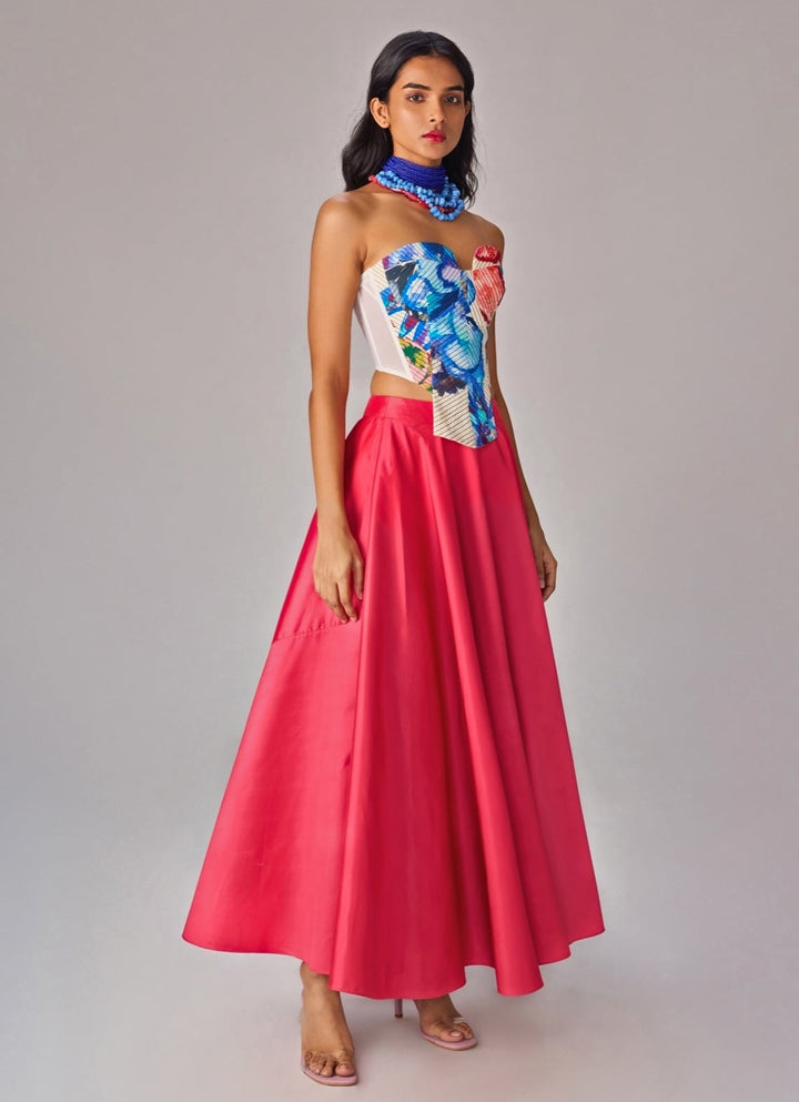 Red Floral Print Corset